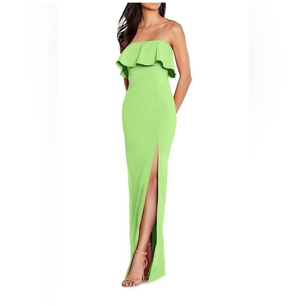 Aiden Green Asymmetrical Ruffled Maxi Dress